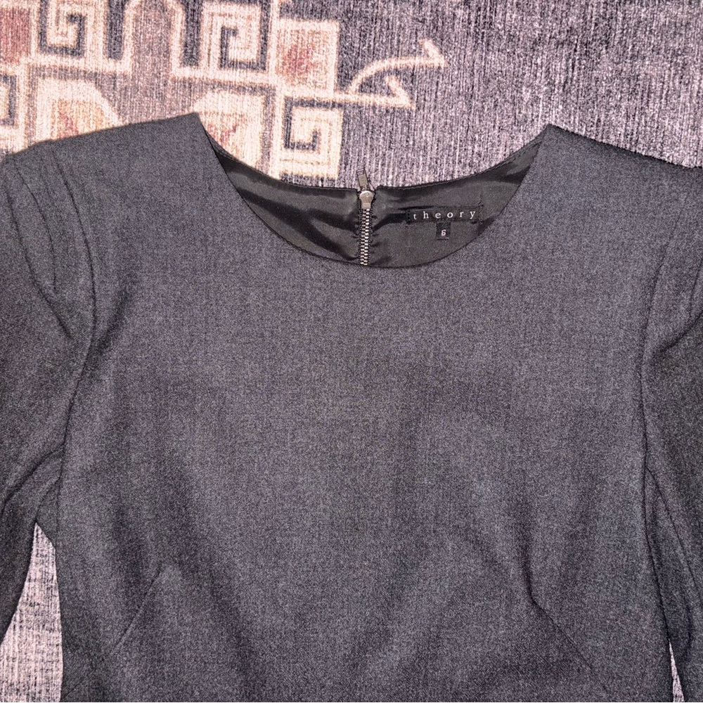 Theory Long Sleeve Charcoal Gray Wool Mini Dress | Size 6* - Picture 12 of 12